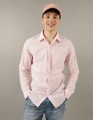 American Eagle Men Striped Casual Pink Shirt