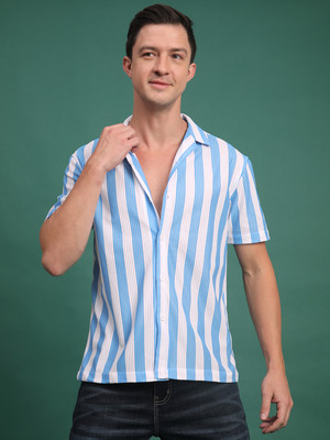 Voroxy Men Striped Casual Blue, White Shirt