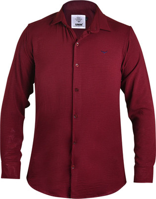 UnM Men Solid Casual Maroon Shirt