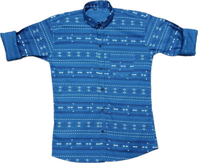 THE TINGGE Boys Printed Casual Blue Shirt
