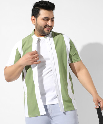 Instafab Plus Men Printed Casual White, Green Shirt