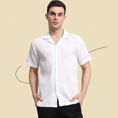A COMBRAIDED Men Self Design Casual White Shirt