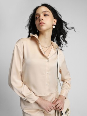 FOREVER 21 Women Solid Casual Beige Shirt