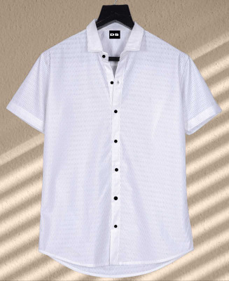 HEJAMAA CREATION Men Self Design Casual White Shirt