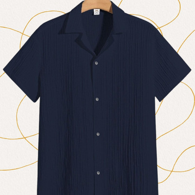 Dharamraj Fashion Men Self Design Casual Dark Blue Shirt