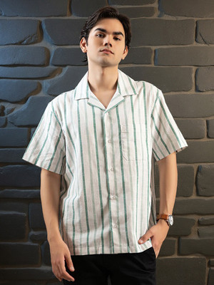 Club York Men Striped Casual White Shirt