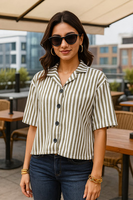 Dressberry Women Striped Casual Green Shirt