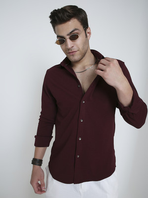 VASTRADO Men Self Design Casual Maroon Shirt