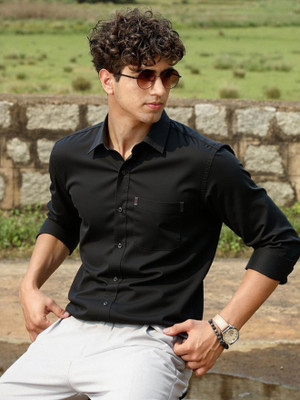 NEW-18 Men Solid Casual Black Shirt