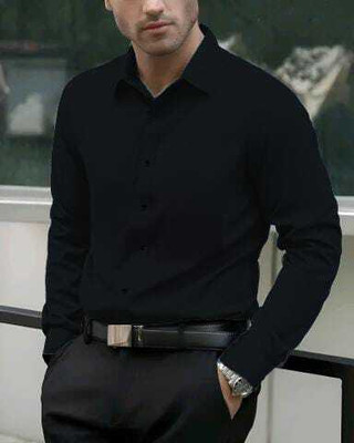 R Y Fashion Men Solid Casual Black Shirt