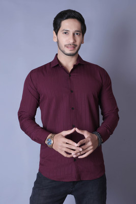 ALMORA Men Solid Casual Purple Shirt