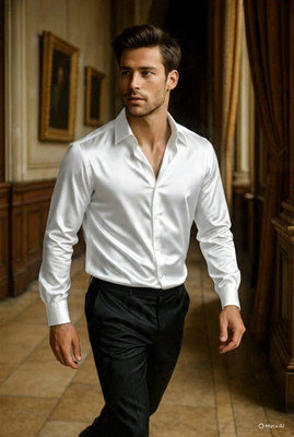 FABDACK Men Solid Casual White Shirt