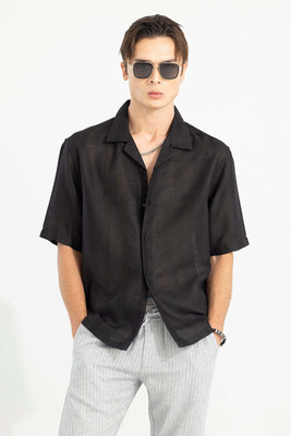 Snitch Men Solid Casual Black Shirt