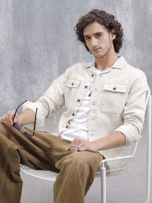 WROGN Men Solid Casual Beige Shirt