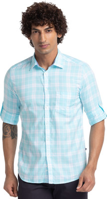 PARX Men Checkered Casual Light Blue, White Shirt