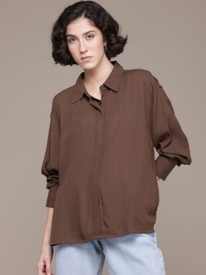 Roadster Women Self Design Casual Brown Shirt