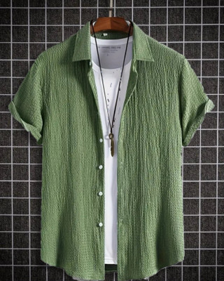 Shivark Men Self Design Casual Light Green Shirt
