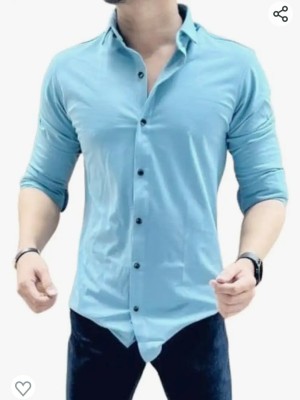 Whipcord Men Solid Casual Light Blue Shirt