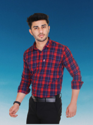 Arthz Fashion Trend Men Checkered Casual Red Shirt