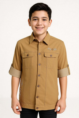 Charchit Boys Solid Casual Khaki Shirt