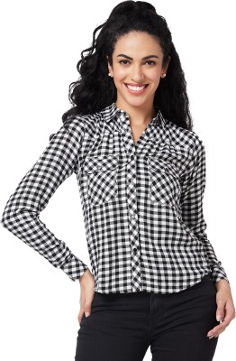 Spykar Women Checkered Casual Black Shirt