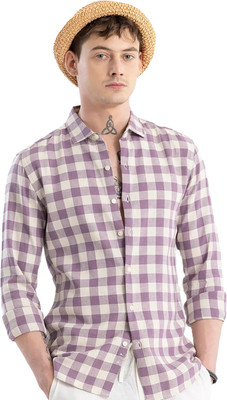 Jai Textiles Men Checkered Casual Purple, White Shirt