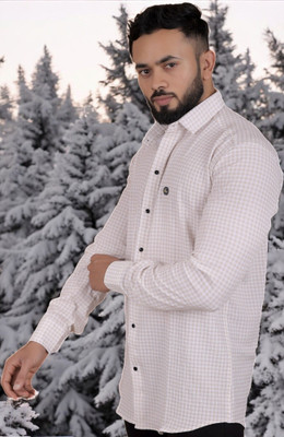 GCFAB Men Checkered Casual Brown, White Shirt