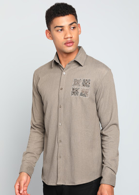 INDICLUB Men Self Design Casual Black Shirt