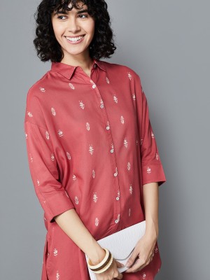 Colour Me by Melange Women Printed Casual Maroon Shirt