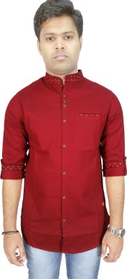 KUONS AVENUE Men Solid Casual Maroon Shirt