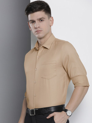 The Indian Garage Co. Men Solid Formal Beige Shirt