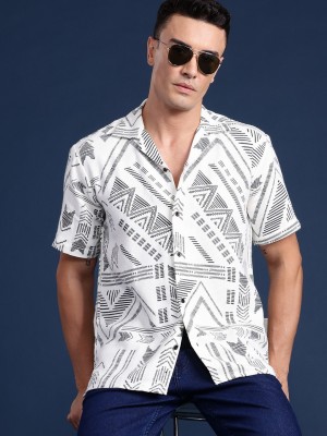 Hancock Men Printed Casual White, Black Shirt