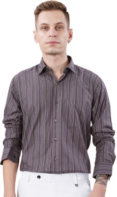 french crown Men Striped Formal Grey, White, Purple Shirt