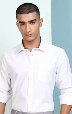 IQRAAR Men Self Design Formal White Shirt