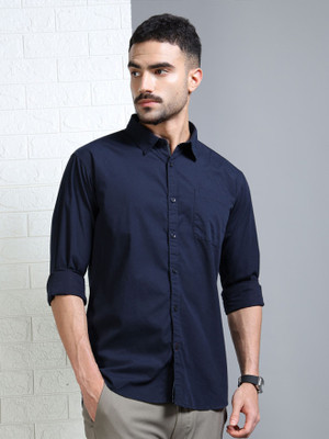 Rajkuwer Men Solid Casual Dark Blue Shirt