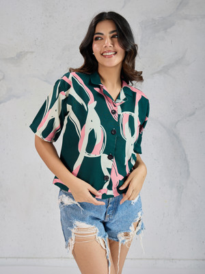 Dressberry Women Printed Casual Green Shirt