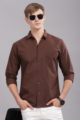 Dijuca Med Men Solid Casual Brown Shirt