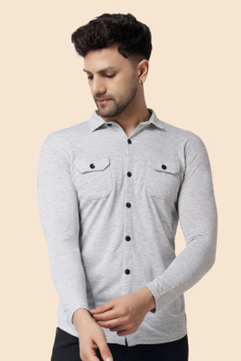 tfurnish Men Solid Casual Silver Shirt