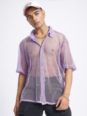 Glitchez Men Solid Casual Purple Shirt