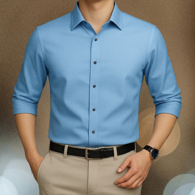 GKSHIRTS Men Solid Formal Light Blue Shirt