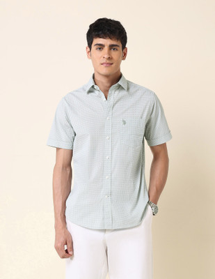 U.S. POLO ASSN. Men Self Design Casual Grey Shirt