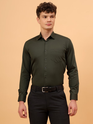 Red Circle Men Solid, Self Design Party Dark Green Shirt