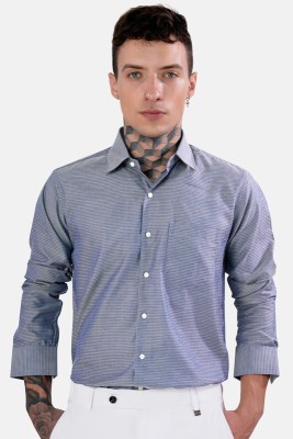 french crown Men Self Design Formal Blue Shirt