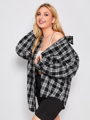 GLAMHOOD Women Checkered Casual Black, White Shirt