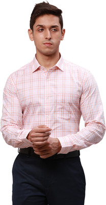PARK AVENUE Men Checkered Formal Orange Shirt