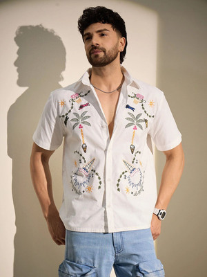 FUGAZEE Men Printed Casual White Shirt