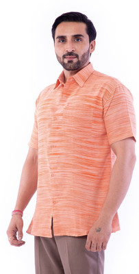 DESHBANDHU KHADI Men Self Design Casual Orange Shirt