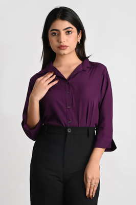 MAGHMA Women Solid Casual Purple Shirt