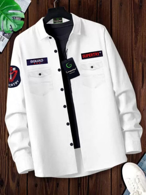 GreenFlair Men Self Design Casual White Shirt