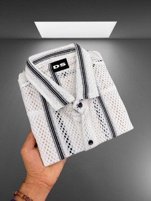 HEJAMAA CREATION Men Self Design Casual White Shirt